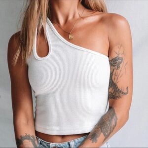Princess Polly White Asymmetrical Ribbed Tank